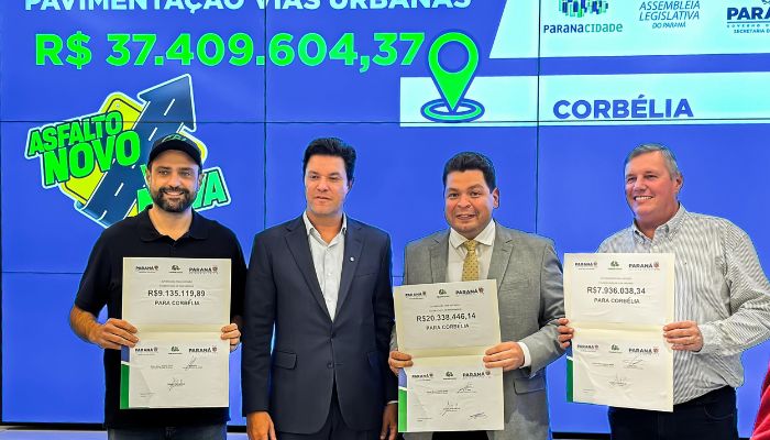 Foto - Assessoria Corbélia recebe R$ 37 milhões para pavimentação e terá 100% de ruas asfaltadas